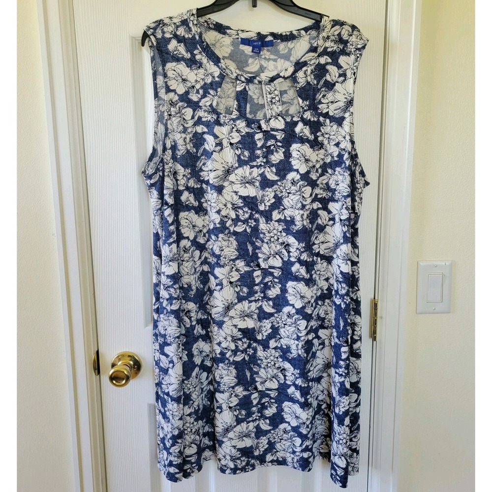 APT.9 Dress XXL Blue Floral Textured Cutout Sleeveless Shift NWT